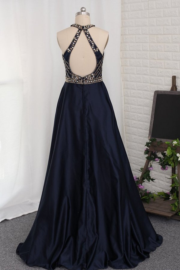 2024 Sexy Open Back Prom Dresses Scoop Satin With PLP4ATA2
