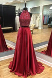 2024 Two Pieces Satin Prom Dresses With Beaded Bodice P53ANNFN