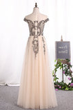 2024 Scoop Cap Sleeve Prom Dresses A Line Tulle With P2BH79KQ