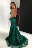 Elegant Straps V Neck Lace Mermaid Long Evening Dresses Prom STKPS1EG38N