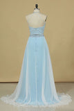 2024 Two-Piece Halter A Line Prom Dresses With Beading And Rhinestones Bicolor Chiffon PAYLQ5AB