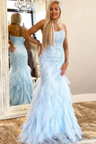 Mermaid Lace Appliques Prom Dress With Ruffles Strapless Long Evening STKP75RA7RH