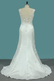 2024 Bateau Wedding Dresses Mermaid Satin With Applique PMPDCMT8