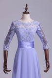 2024 Evening Dresses 3/4 Length Sleeve Bateau Tulle&Chiffon With PJEA5LES