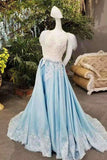 2024 A-Line Satin Prom Dresses Lace Up With Appliques And Bow Knot PGA14XS2