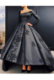 2024 A Line Long Sleeves Satin Prom Dresses With P3ASZ37Q