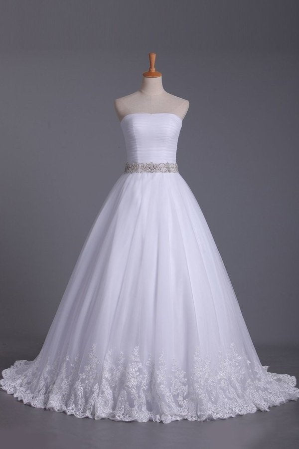 2024 Strapless Tulle Wedding Dresses A-Line With PEDMALF2