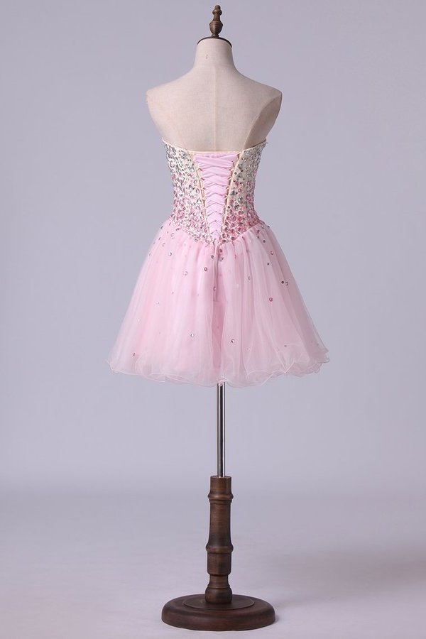 2024 Sweetheart A Line Short/Mini Prom Dress With Full Beaded PJJEJRRL