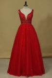2024 Ball Gown Straps Beaded Bodice Prom Dresses Floor Length P11GLM2Q