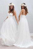 Simple V-neck Floor-Length Wedding Dress With Ruched Sash
