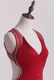 2024 Spandex V Neck With Beading Prom PEM7AGS7