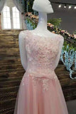 2024 Scoop Neck A-Line Prom Dresses Tulle Lace Up With Appliques PZ6M9DP3