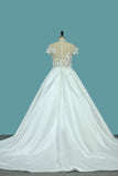 2024 A Line Scoop Wedding Dresses Satin With Handmade Flower And Sash PNYJFPQ2