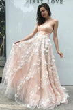 Princess Sweetheart Blush Pink Long Prom Dress with Appliques, Dance STK20466