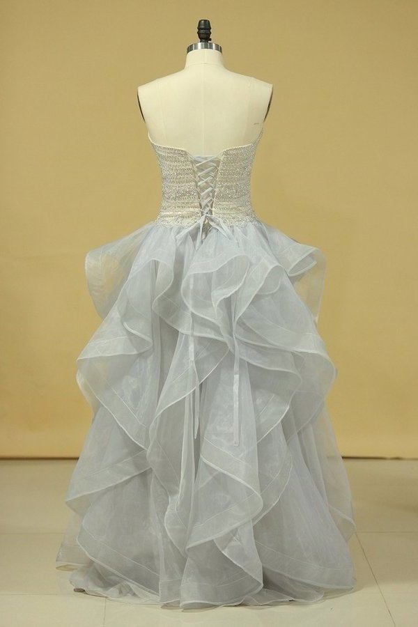 2022 Plus Size Strapless Prom Dresses Organza With Beading Floor PYEH1HGT