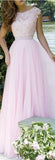 Pink Lace Bodice Prom Dresses Modest Long Evening Gowns For Formal Women Party Gown