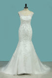 2024 Mermaid Wedding Dresses Tulle Scoop With Applique And Beads P6NYEZQ4