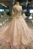 2024 Floral Scoop A-Line Prom Dresses Tulle Lace Up With Appliques P8AYFZ57