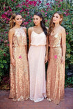 Cheap Pink Lace Sparkly Sequin Gold Mismatched Bridesmaid Dresses, Long Prom Dresses STK15129