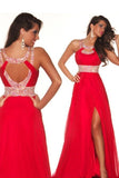 Sexy Prom Dresses A Line Scoop Sweep/Brush Red P6DBJJ6F