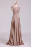 2024 Bateau A-Line Prom Dresses Chiffon Floor-Length With Beads And PCYMFYNQ
