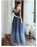Charming A Line Blue Ombre Tulle Prom Dresses with Open Back, Evening STK20394