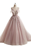 2024 Ball Gown Prom Dresses Scoop Brush Train Appliques Fairy Dress Tulle PBYH6N7Z