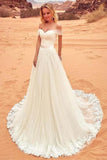 Charming Off The Shoulder Tulle Long Beach Wedding Dress With STKPYAQGZNX