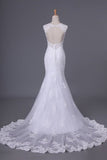 2024 Wedding Dresses Mermaid Straps Tulle With Applique Court Train PL897D29