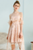 High Low A-Line Spaghetti Straps Ice Pink Lace Homecoming Dress