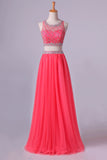 2024 Two-Piece Bateau Beaded Bodice Princess Prom Dress Pick Up Tulle Skirt PM2YXREA