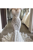 Luxury Lace Mermaid Wedding Dress With Train Sexy Open Back Pearls Wedding STKPE5AS8YA