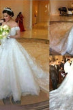 Amazing Off The Shoulder Ivory Lace Tulle Long Wedding Dresses PMMT97Z2