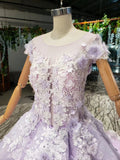 Ball Gown Lace Appliques Cap Sleeves Long Prom Dresses, Quinceanera STK20480