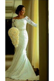 2024 Boat Neck 3/4 Length Sleeves Wedding Dresses Mermaid Tulle PCFFAG7L