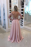 2024 Boat Neck Long Sleeves Prom Dresses A Line Chiffon With Applique PP88BK4H