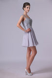2024 Off The Shoulder A-Line Homecoming Dresses With Applique Tulle And PJF1R6DR