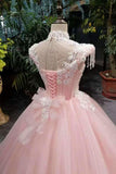 2024 New Arrival Pink Quinceanera Dresses Lace Up With Appliques And Beading PK6RFASD