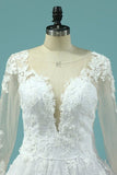 2024 Scoop Long Sleeves Wedding Dresses A Line Tulle With PMRT94PD