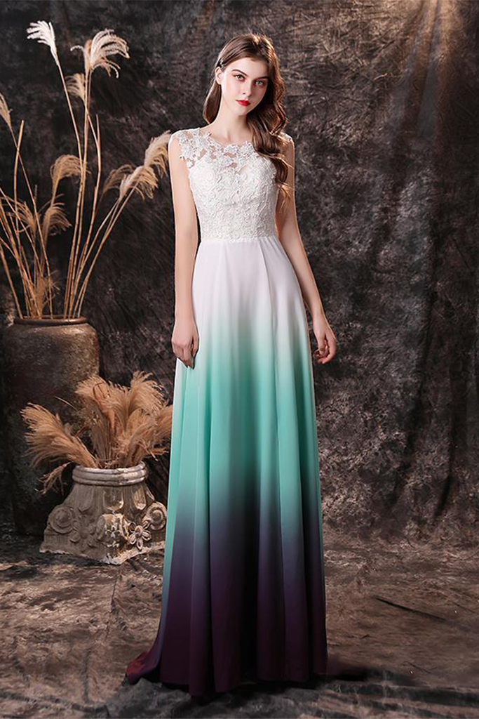 Modest Sleeveless Ombre Mint Lace Wedding Dress