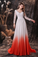 A-Line V-Neck Long Sleeve Ombre Red Lace Wedding Dress