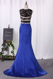 2022 See-Through Satin & Lace Prom Dresses Scoop With PBCL9523
