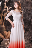 Simple Elegant Chiffon Ombre Lace Wedding Dress with Sleeves