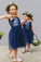 Vintage Navy Blue Sequins Flower Girls Dresses, Short Tulle Birthday Girl Dresses STK15607
