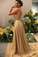 Gold V Neck Sequins Formal Dresses A Line Sleeveless Sparkly Sweep Train Prom STKPST6TC5H