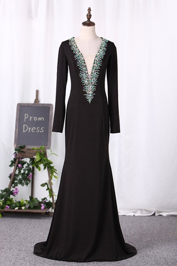 2024 V Neck Long Sleeves Mother Of The Bride Dresses Spandex With PRC2DN33