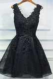 2024 Fantastic V-Neck Homecoming Dresses A Line Lace Black PYSSEHYK
