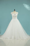 2024 Tulle Wedding Dresses A Line Off The Shoulder With Applique PBJMRD3B