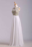 2022 Scoop Neckline Off The Shoulder Prom Dresses White Floor Length Chiffon With PKQF7YNN