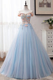Ball Gown Off the Shoulder Tulle Sweetheart Appliques Prom Dresses, Quinceanera Dresses STK15063